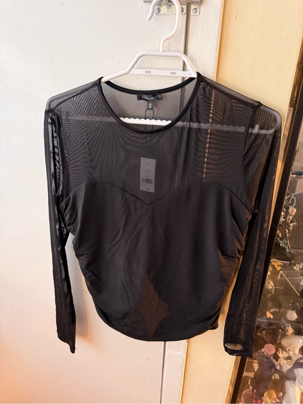 Dynamite Black Sheer Mesh Long-Sleeve Top